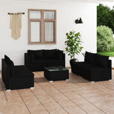 8 Piece Garden Lounge Set with Cushions Poly Rattan Black